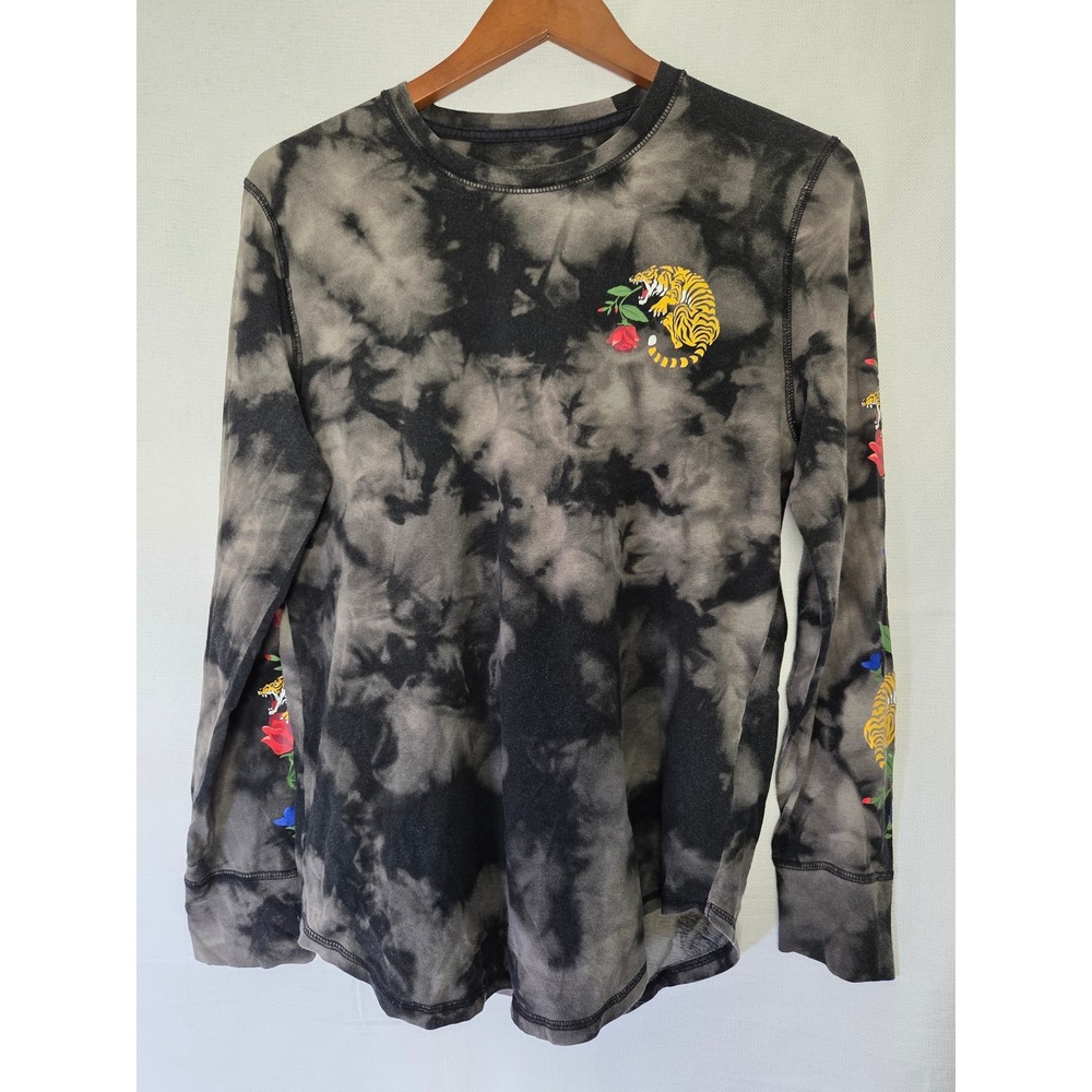Hollister Tie Dye Long‎ Sleeve T-Shirt Tiger Floral Embroidered Mens sz small